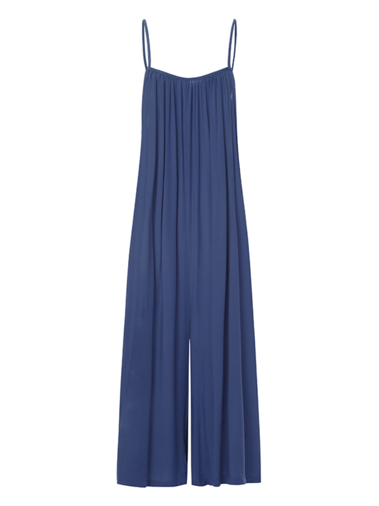
	Solid Color Strap Wide Leg Plus Size Loose Jumpsuit for Women