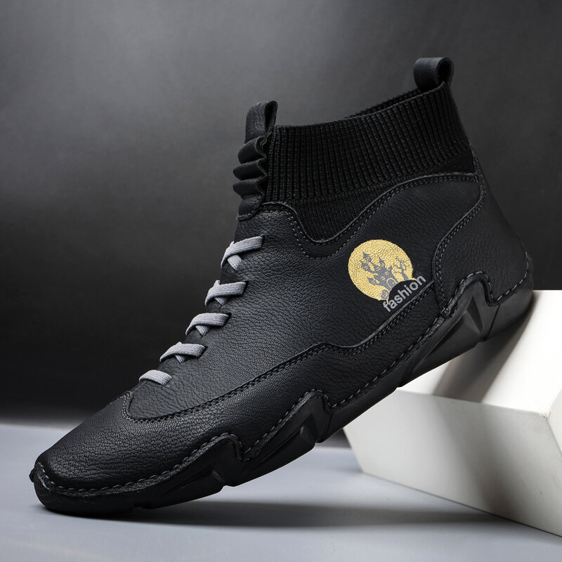 
	Men Microfiber Leather Splicing Non Slip Soft Sole Casual Ankle Boots