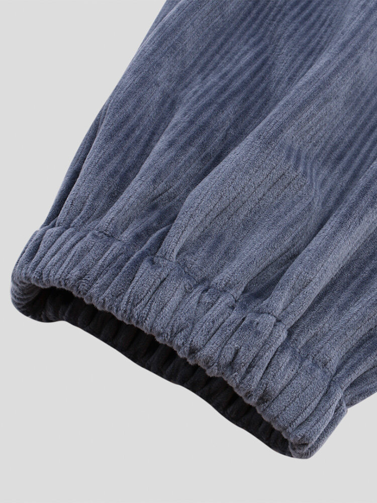 
	Mens Plain Corduroy Solid Color Big Pockets Ankle Banded Pants