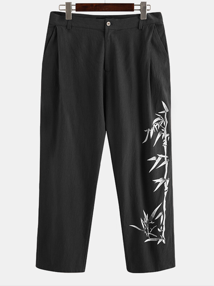 
	Mens Cotton Linen Embroidery Chinese style Loose Straight Harem Pants