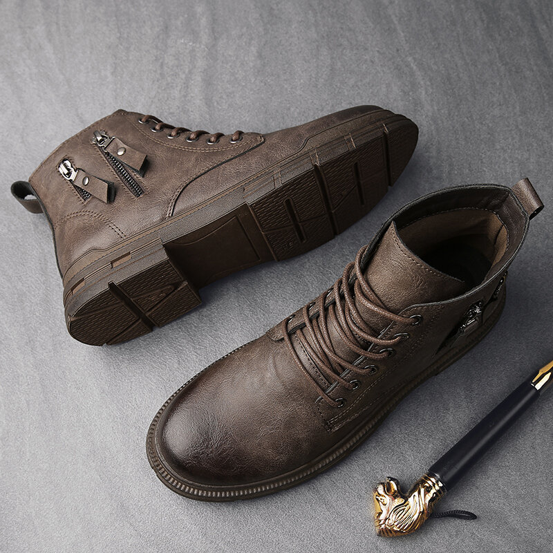 
	Men Brief Non-slip Zippers Lace Up Wearable Casual Ankle Boots