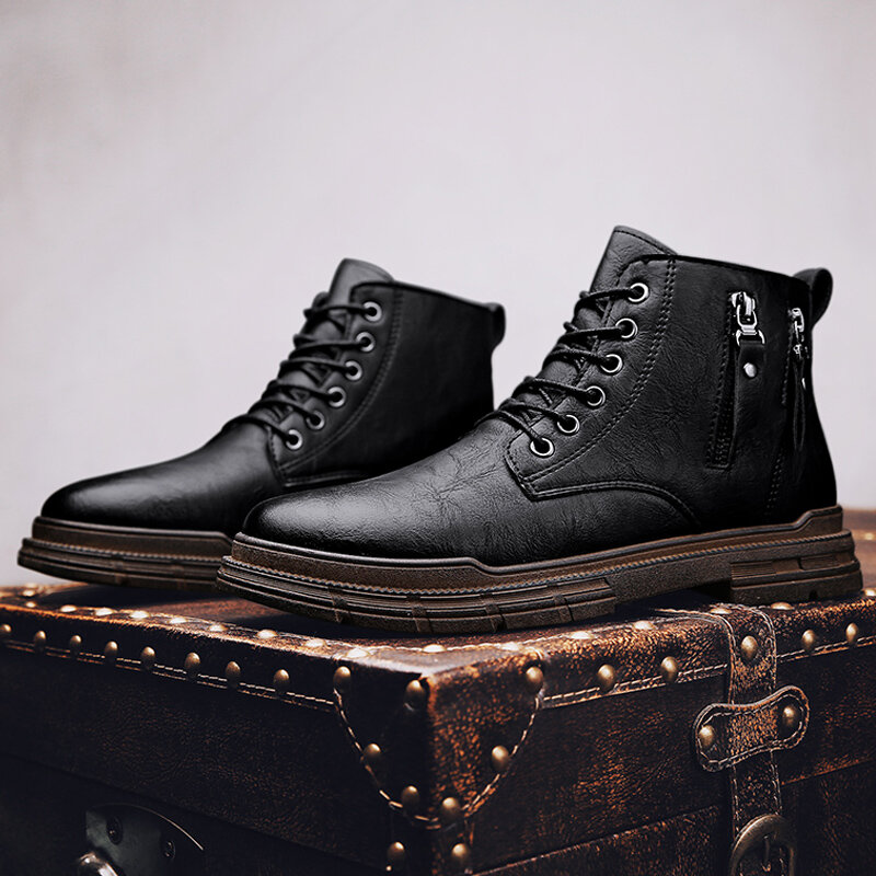 
	Men Brief Non-slip Zippers Lace Up Wearable Casual Ankle Boots