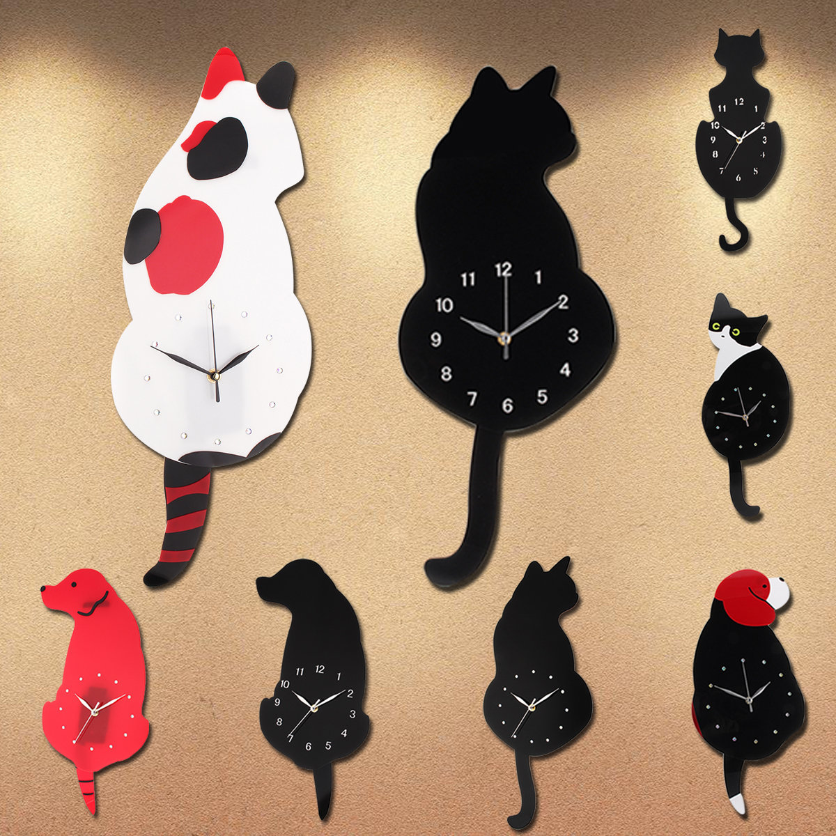 
	Ticking Animal Shaped Picture Wall Clock Swinging Tail Pendulum Battery Operated