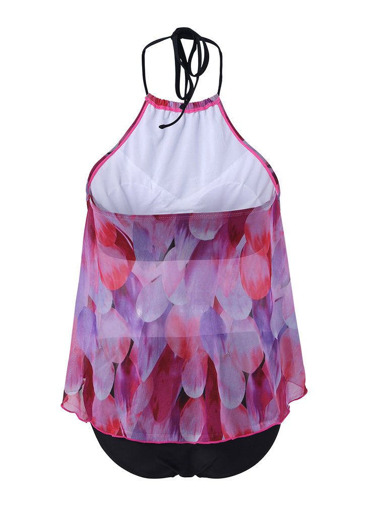 
	Plus Size Women Printed Plaid Halter String Backless Cozy Tankinis Swimsuits