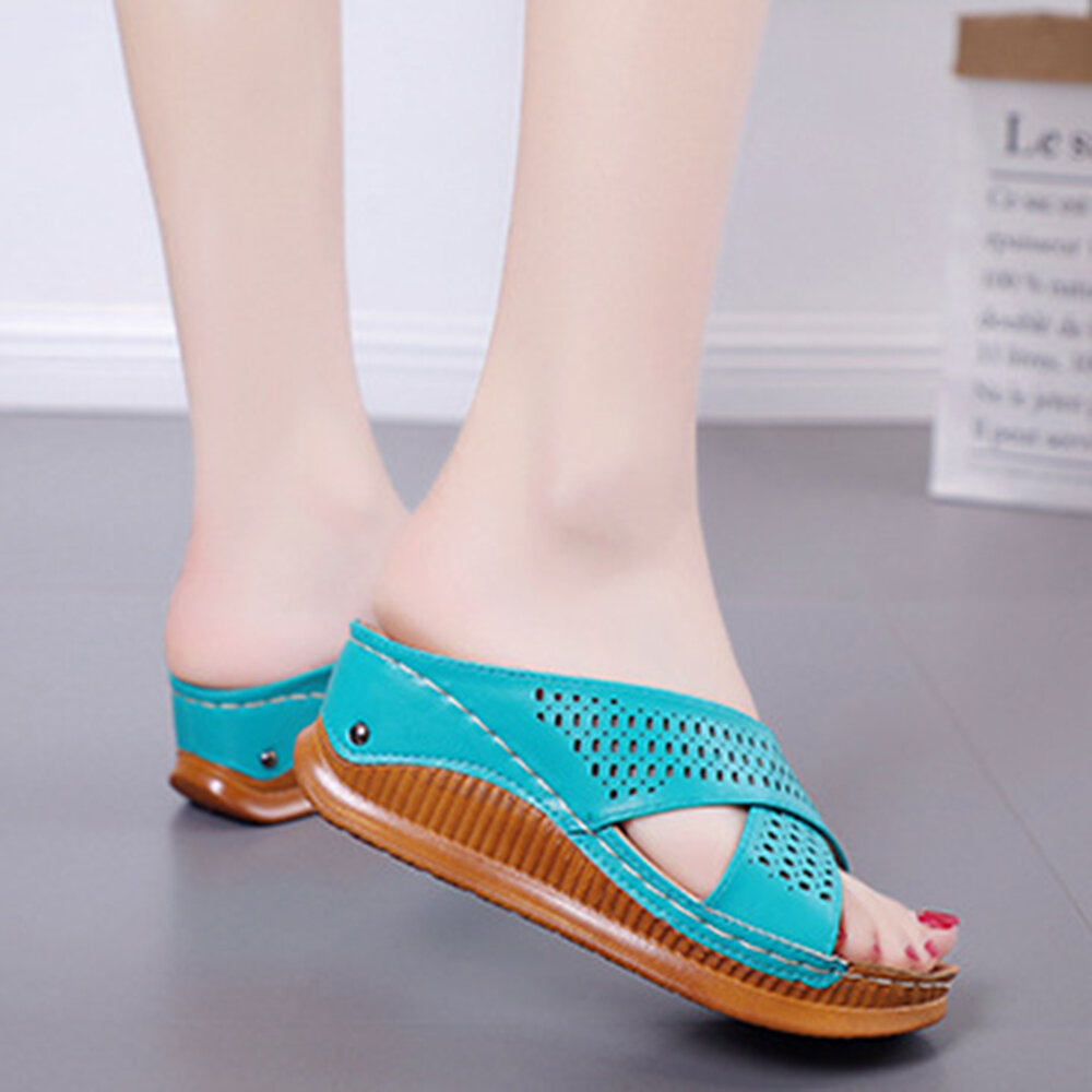 
	Women Peep Toe Hollow Out Summer Beach Wedges Sandals