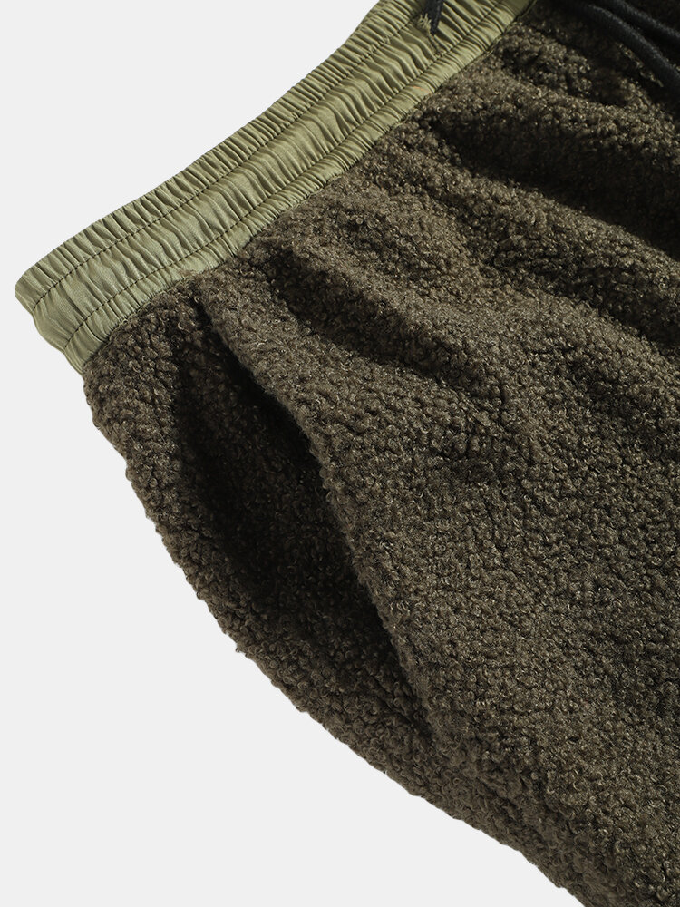 
	Mens Plush Thick Multi-Pocket Casual Drawstring Waist Teddy Jogger Pants