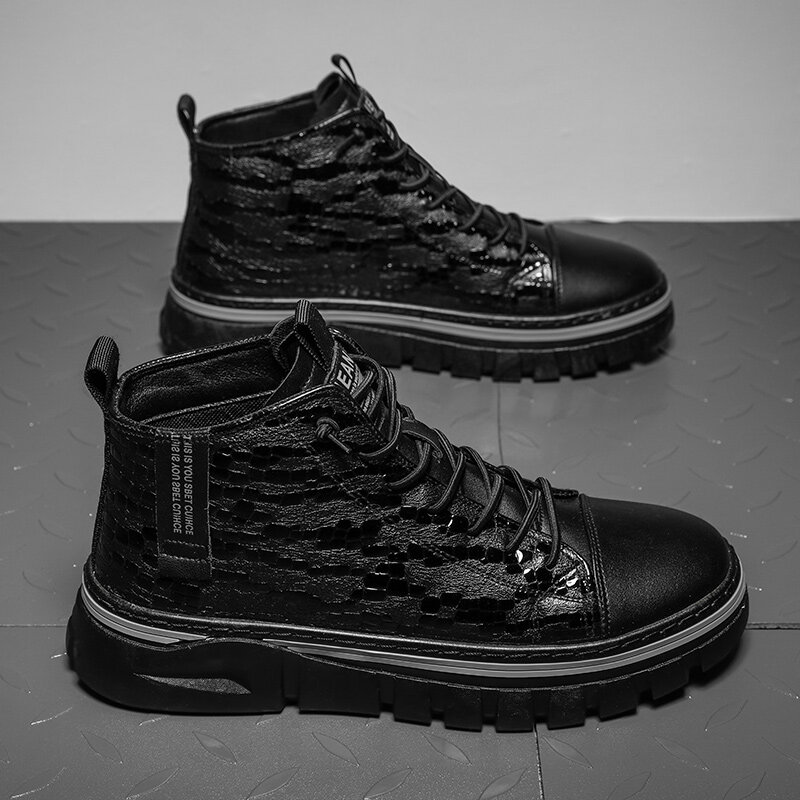 
	Men Stitching Alligator Veins Pure Color Wearable Casual Ankle Boots