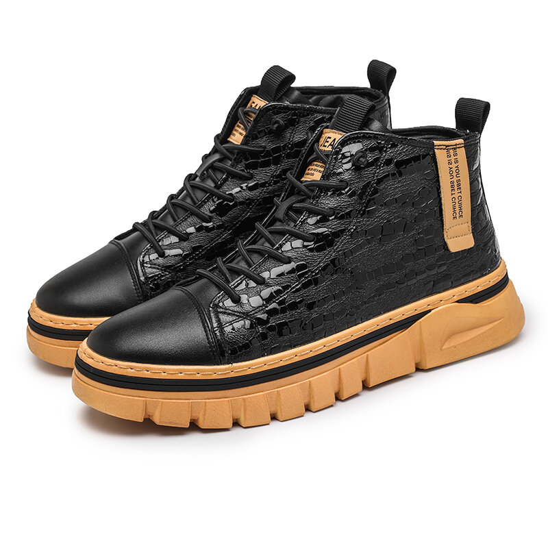 
	Men Stitching Alligator Veins Pure Color Wearable Casual Ankle Boots