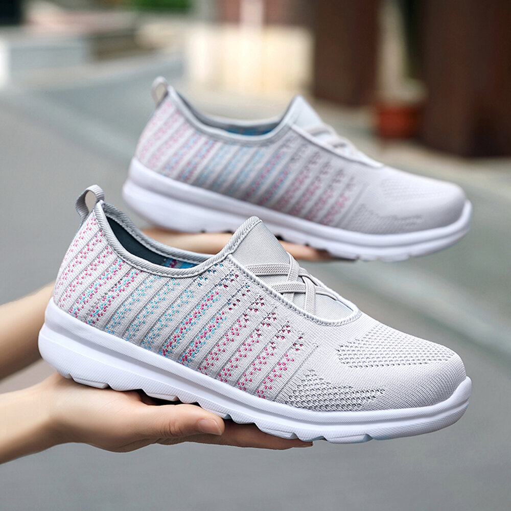 
	Women Breathable Knitted Comfy Slip On Casual Walking Sneakers