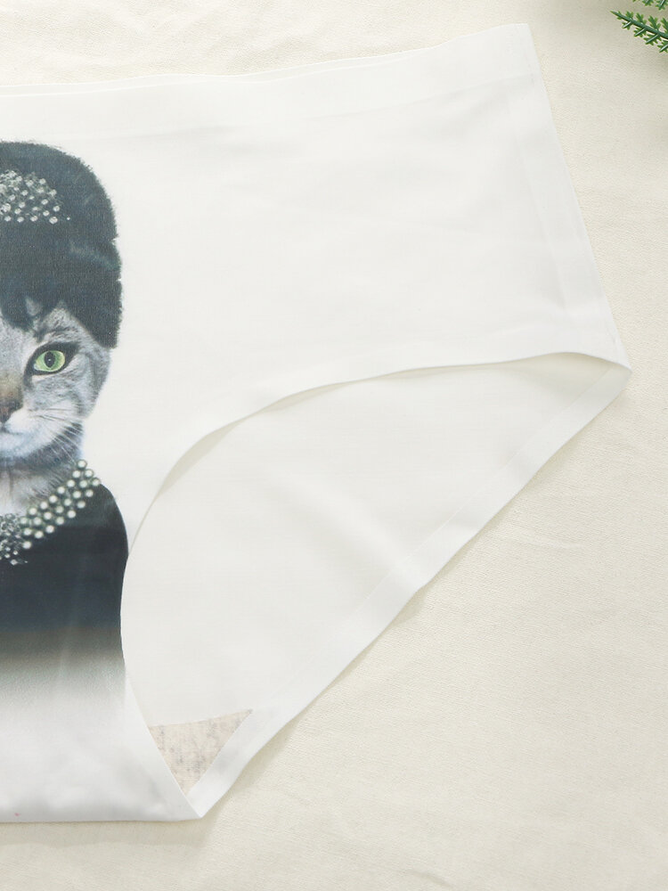 
	Cat Printed Seamless Mid Waisted Cotton Lining Soft Panties