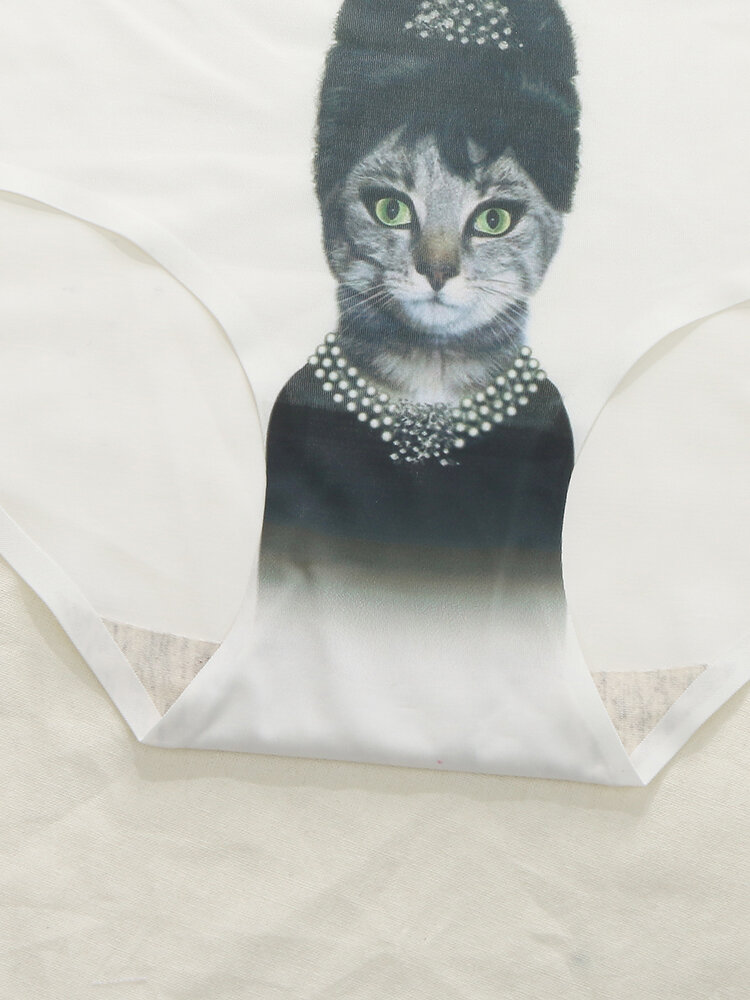 
	Cat Printed Seamless Mid Waisted Cotton Lining Soft Panties