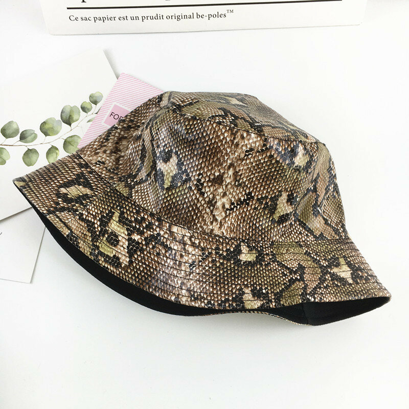 
	Unisex Snake Pattern Bucket Hat Double-sided Wearable Sun Shade Fisherman Hat