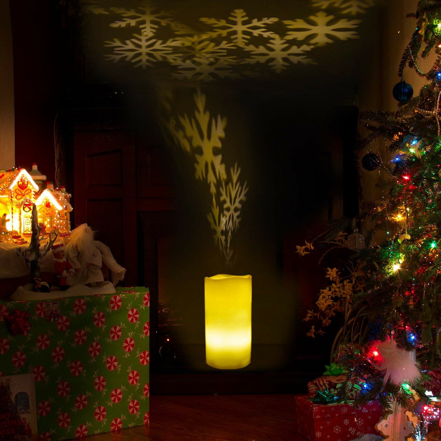 
	Battery Powered&nbsp;Christmas Snowflake LED Candle Light Flameless Projection Flickering Remote Control