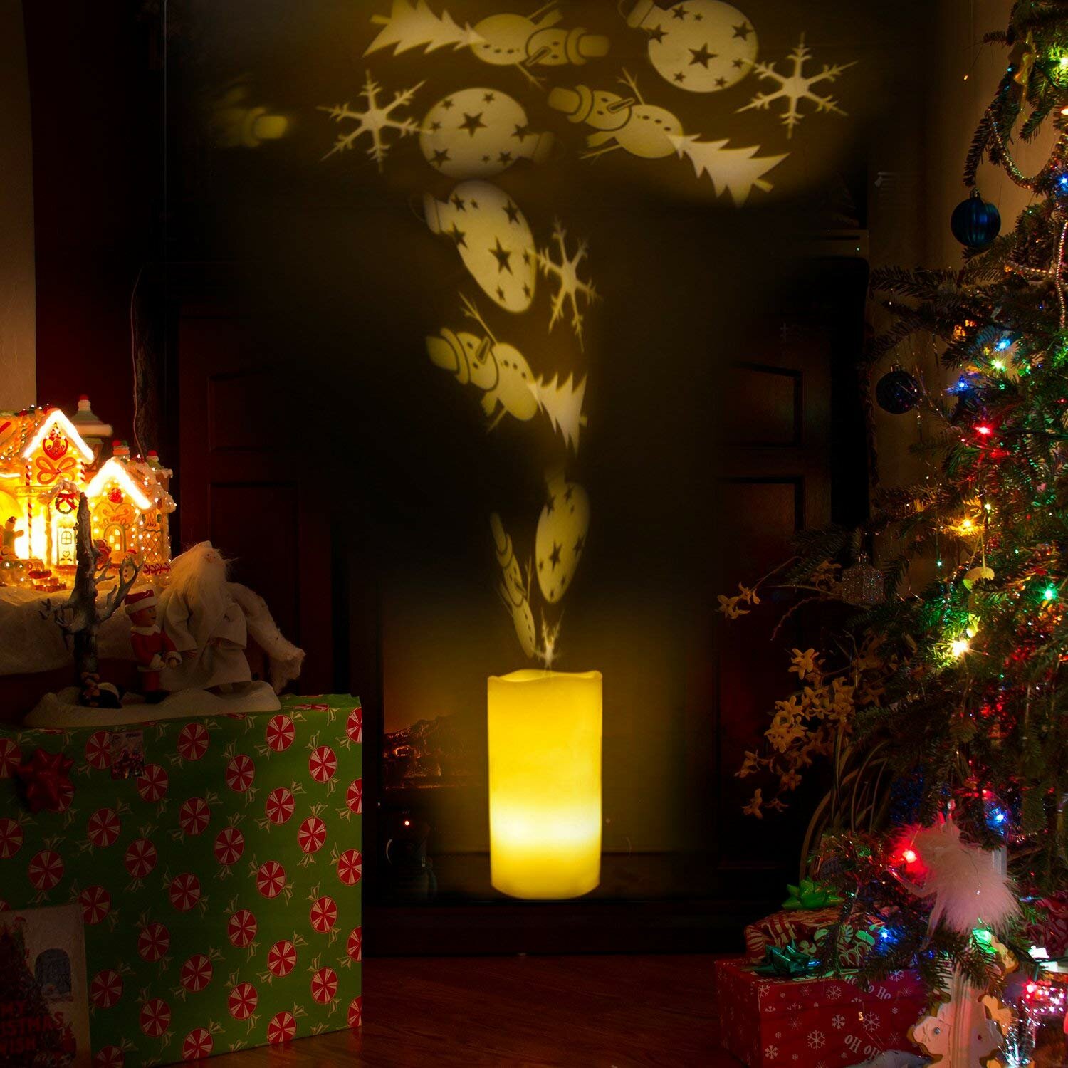 
	Battery Powered&nbsp;Christmas Snowflake LED Candle Light Flameless Projection Flickering Remote Control