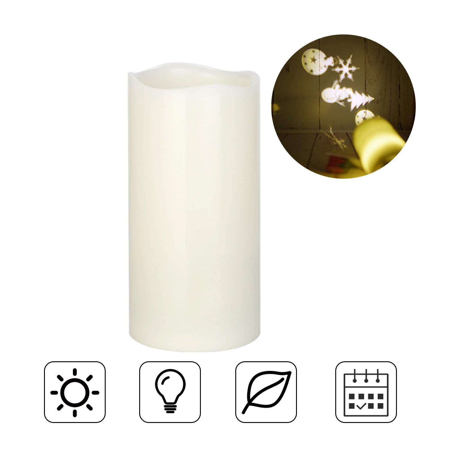
	Battery Powered&nbsp;Christmas Snowflake LED Candle Light Flameless Projection Flickering Remote Control