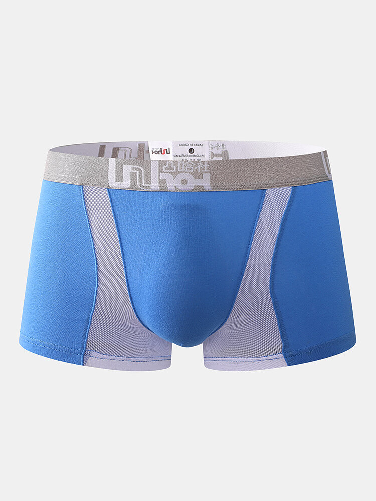 
	Mens Solid Color Patchwork Mesh Breathable Boxer Briefs Letter Waistband Underwear