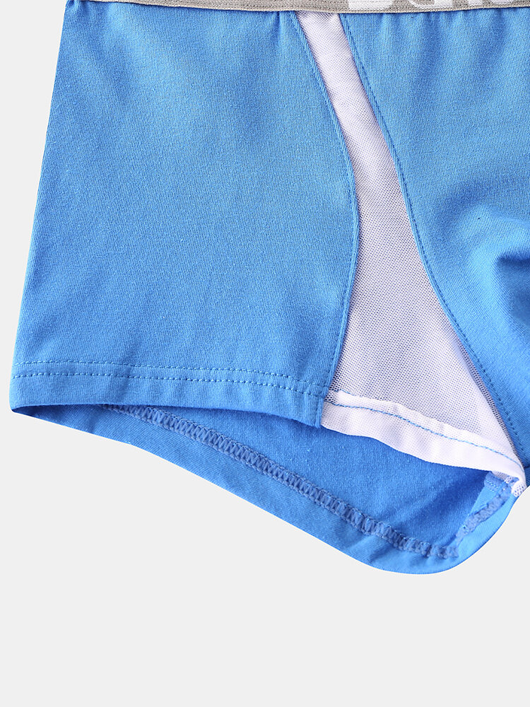 
	Mens Solid Color Patchwork Mesh Breathable Boxer Briefs Letter Waistband Underwear