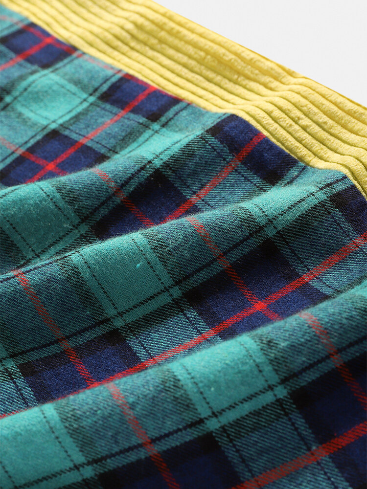 
	Mens 100% Cotton Check Side Patchwork Casual Drawstring Jogger Pants