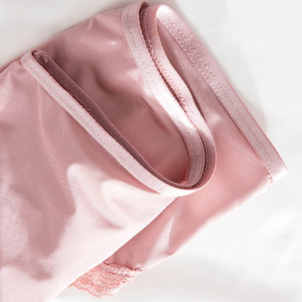 
	Lace-trim Ice Silk Seamless Breathable Mid Waisted Panties