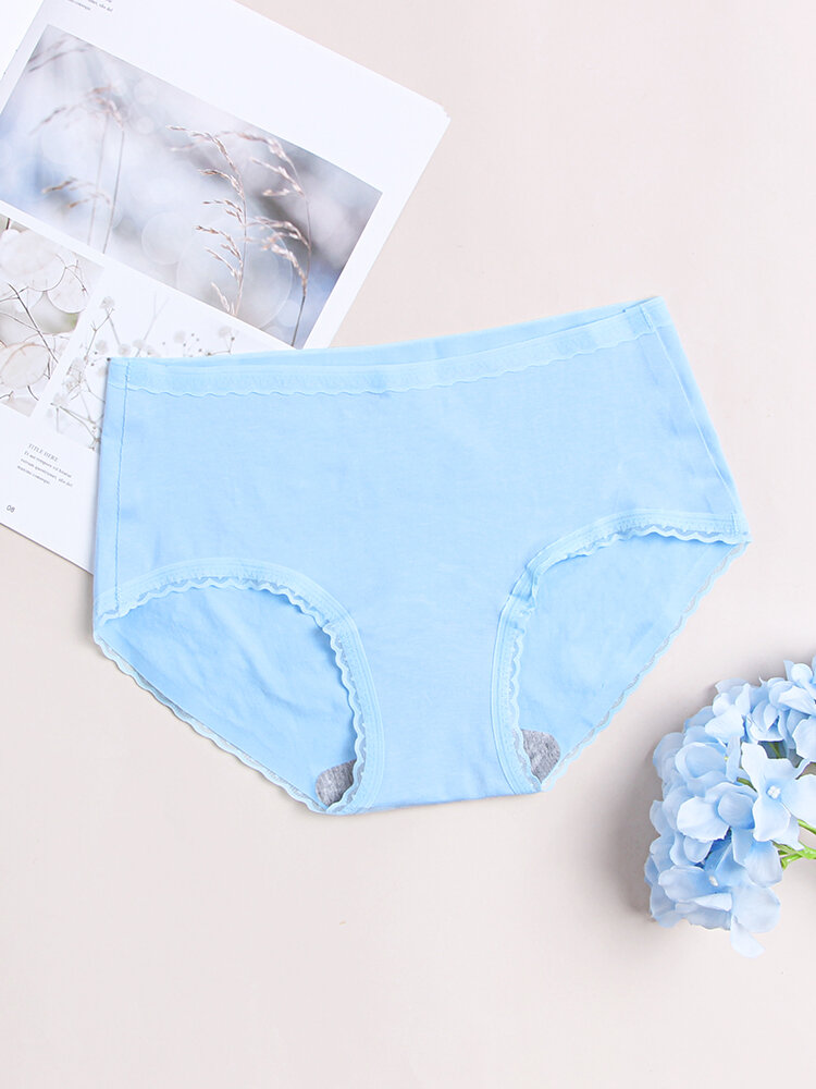 
	Women Cotton Lace Trim Full Hip Soft Breathable Comfy Mid Waisted Panty
