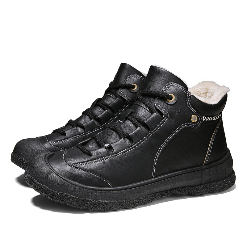 
	Men Rubber Toe Cap Non Slip Warm Lined Outdoor Hiking Ankle Boots