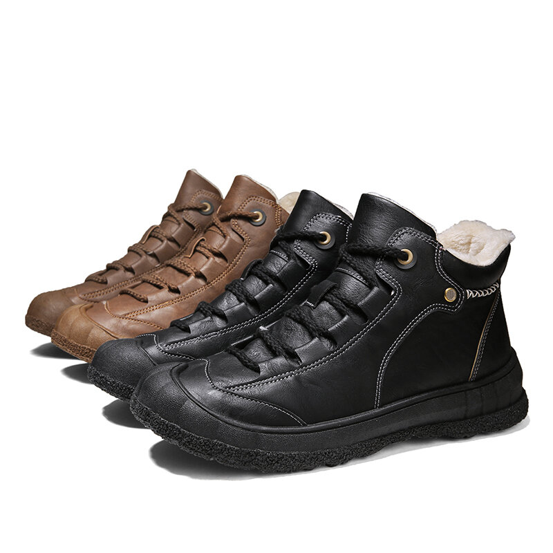 
	Men Rubber Toe Cap Non Slip Warm Lined Outdoor Hiking Ankle Boots