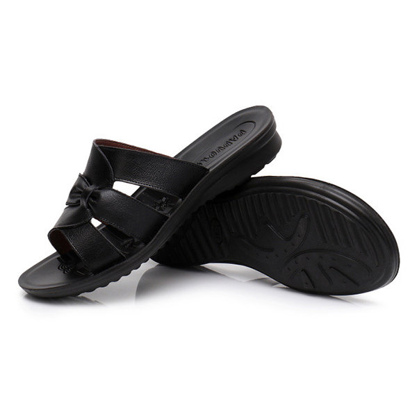 
	Leather Hollow Out Flat Sandals