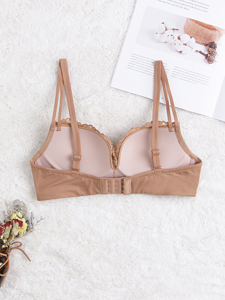 
	Women Wireless Lace Trim Push Up Double Spaghetti Straps Bra