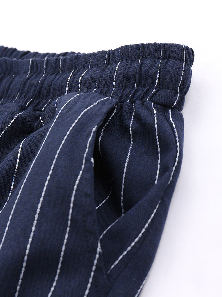 
	Vintage Stripes Pockets Elastic Waist Loose Pants