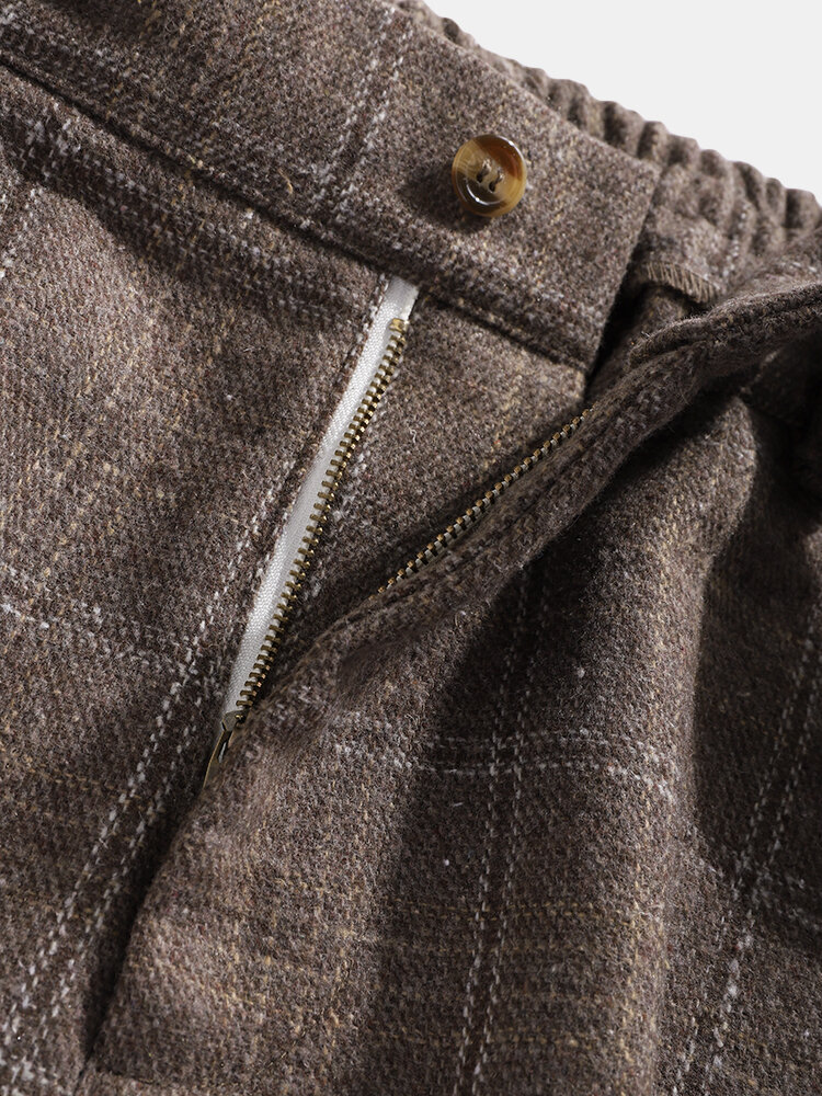 
	Mens Plaid Vintage Zipper Fly Belted Casual Pants