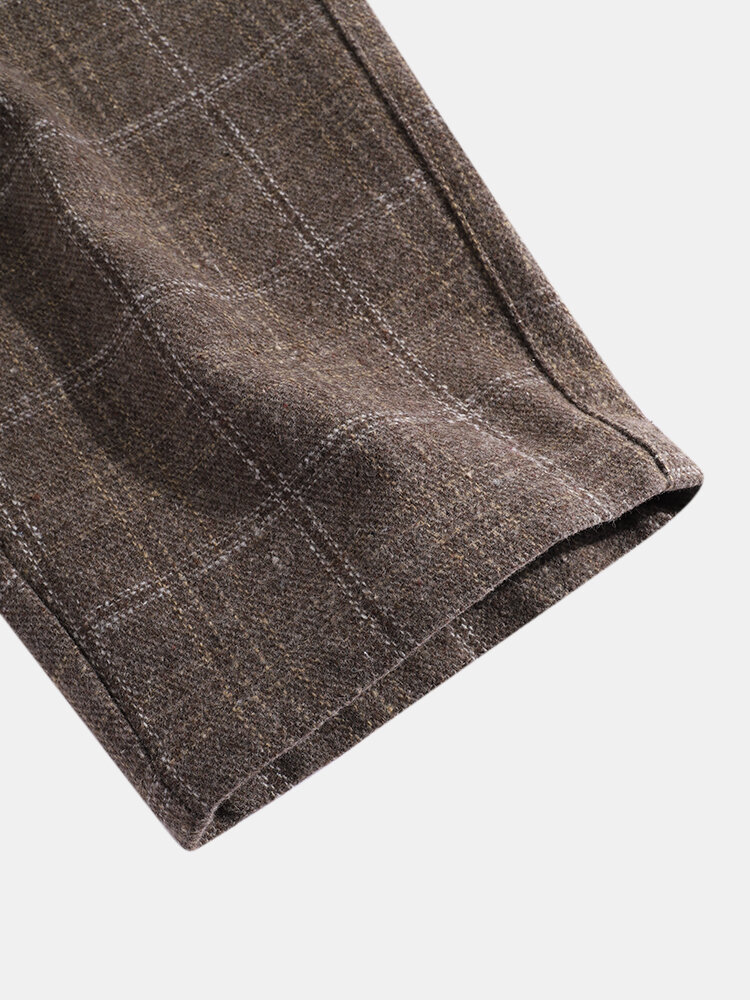 
	Mens Plaid Vintage Zipper Fly Belted Casual Pants