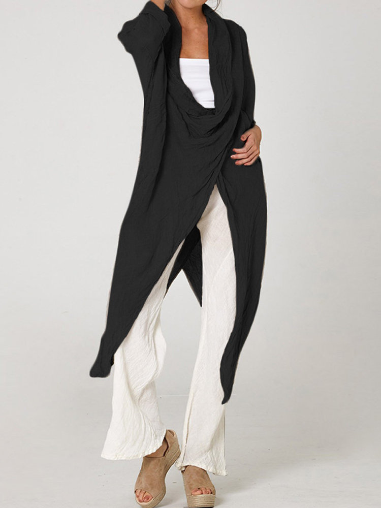 
	Vintage Long Sleeve Pile Collar Asymmetrical Long Blouse