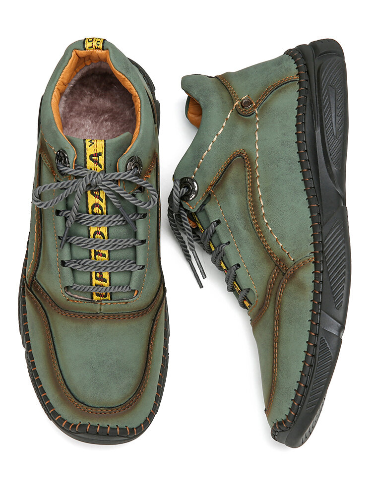 
	Men Hand Stitching Microfiber Leather Non Slip Warm Ankle Boots