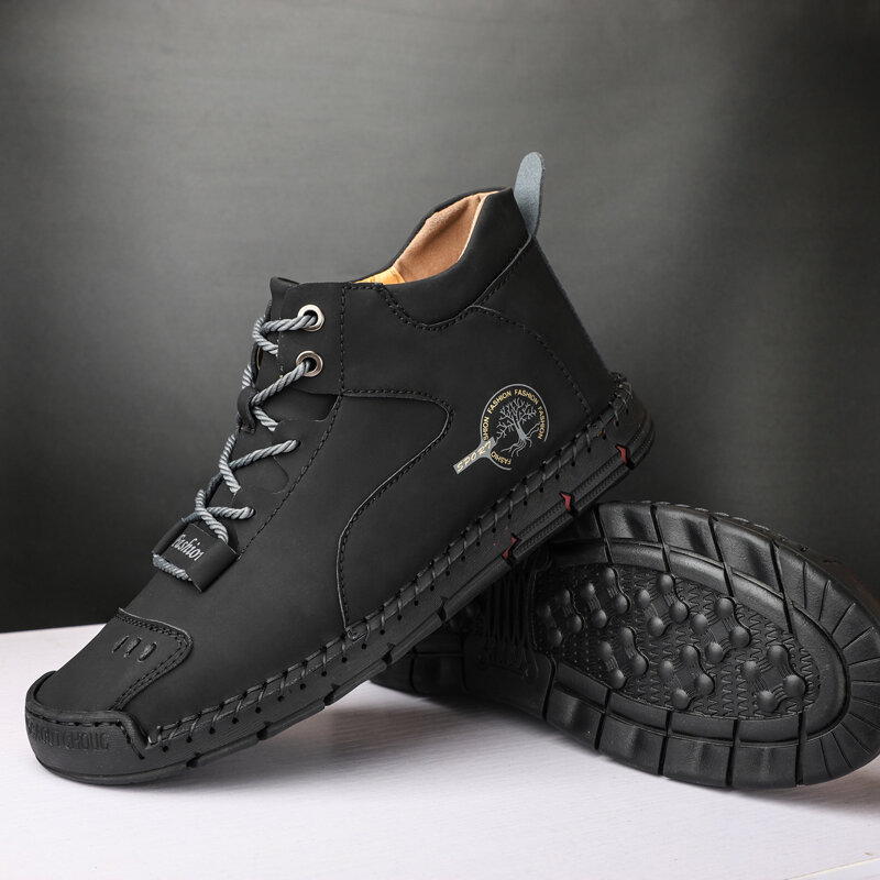 
	Men Hand Stitching Microfiber Leather Non Slip Ankle Boots