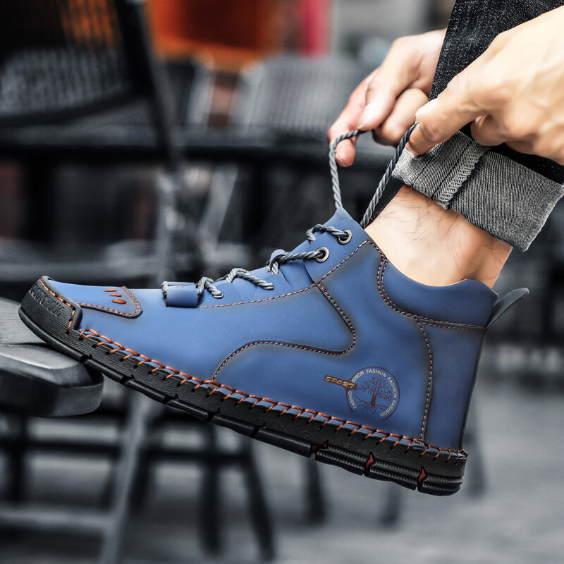 
	Men Hand Stitching Microfiber Leather Non Slip Ankle Boots