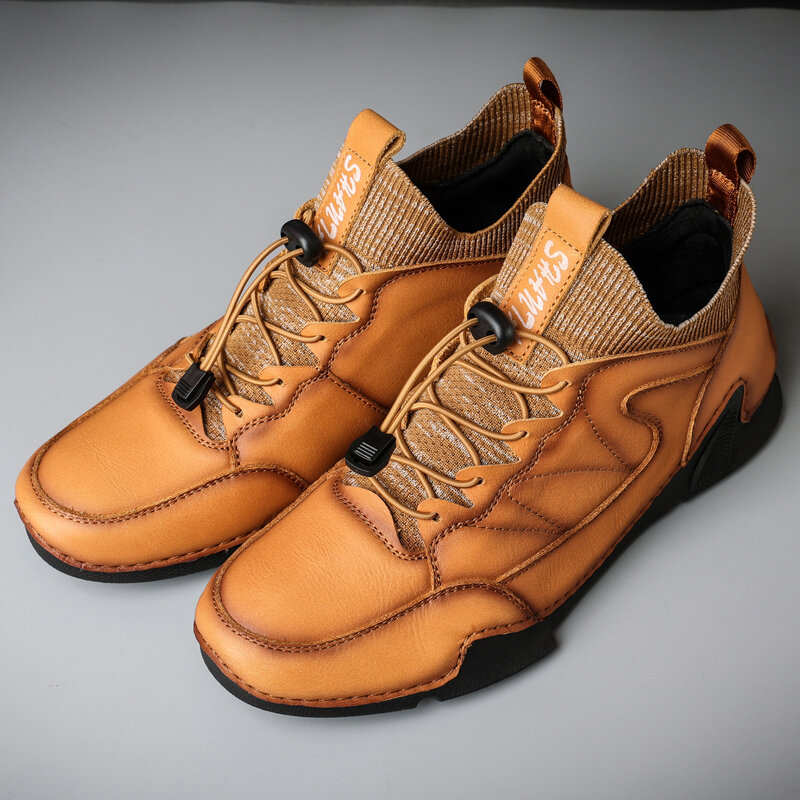 
	Men Soft Waterproof Stitching Non-slip Elastic Lace Casual Ankle Boots