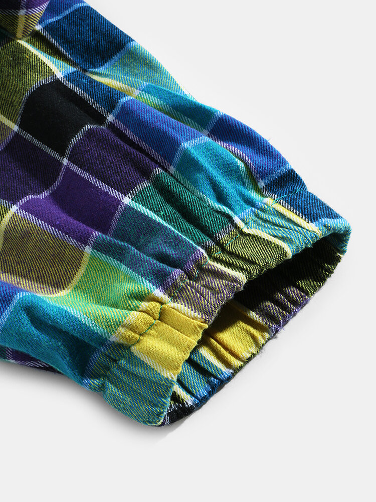 
	Mens 100% Cotton Colorful Check Casual Drawstring Jogger Pants With Pocket