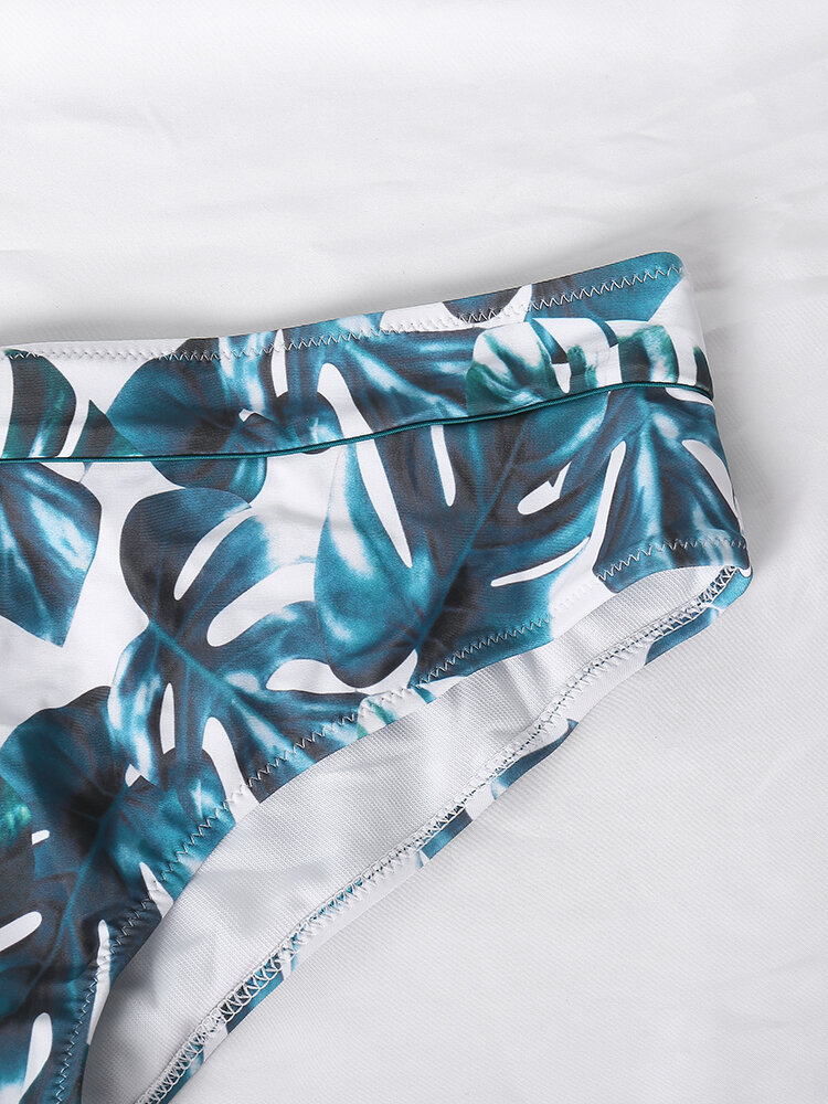 
	Women Plant Print Wrap Underwire Tie Back Spaghetti Straps Bikinis Swimwear