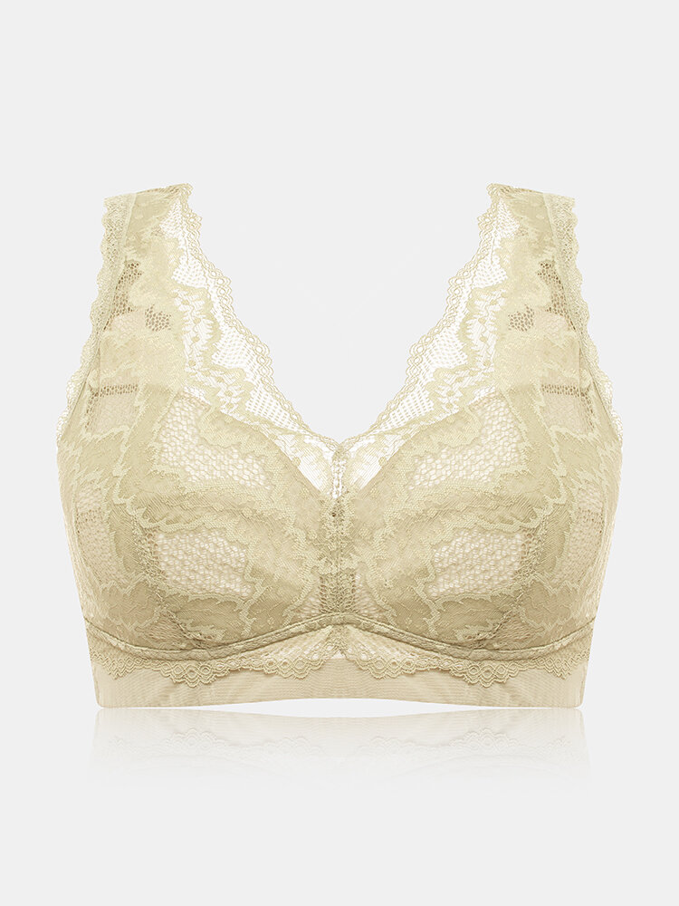 
	Women Beauty Back Lace Trims Wireless Full Cup Thin Wide Strap Bra