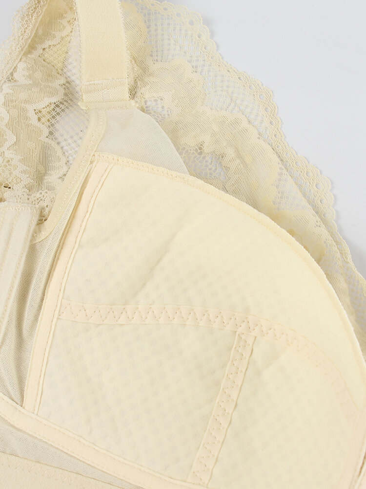 
	Women Beauty Back Lace Trims Wireless Full Cup Thin Wide Strap Bra