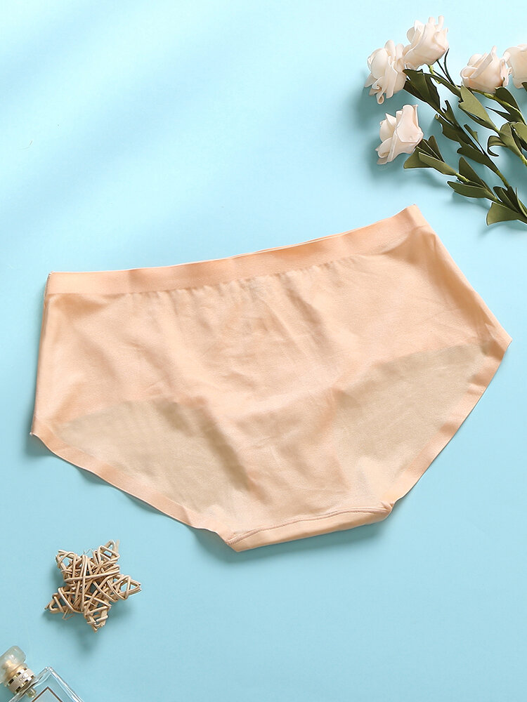 
	1Pcs Women Ice Silk Seamless Pure Color Cotton Cozy Breathable Mid Waist Panties-Multi Color
