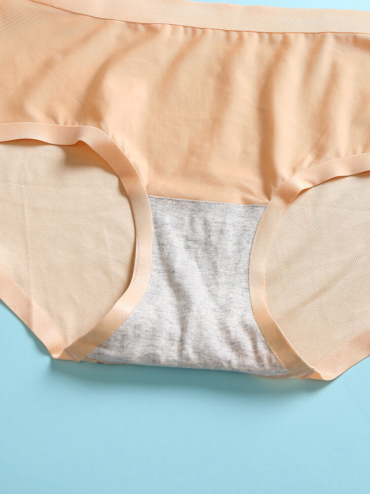
	1Pcs Women Ice Silk Seamless Pure Color Cotton Cozy Breathable Mid Waist Panties-Multi Color