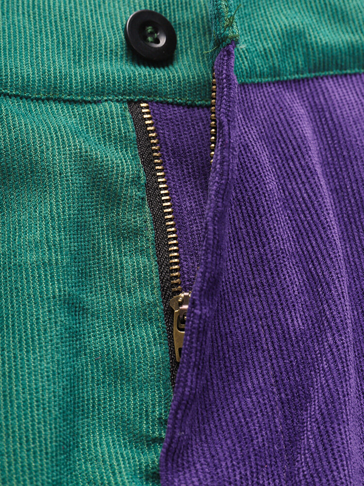 
	Mens Corduroy Contrast Patchwork Casual Zipper Fly Pants
