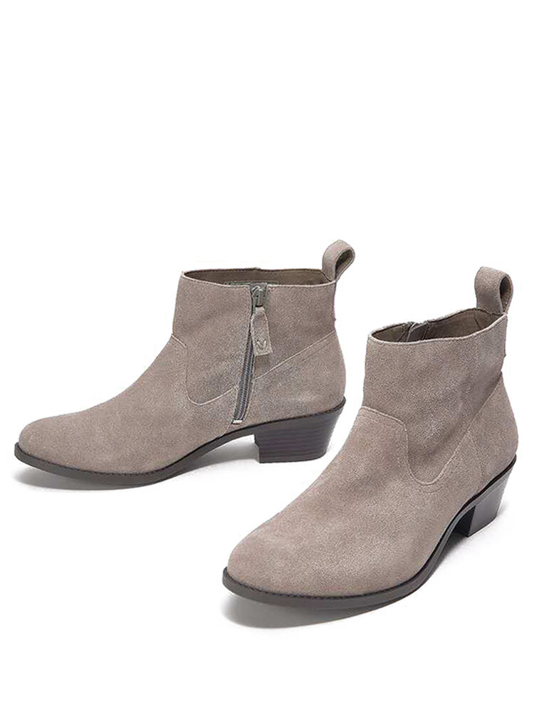 
	Plus Size Side Zipper Chunky Heel Womens Ankle Boots