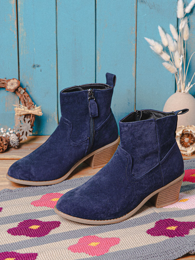 
	Plus Size Side Zipper Chunky Heel Womens Ankle Boots