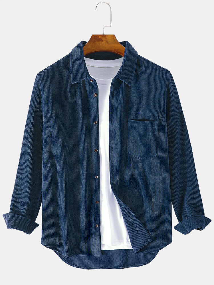 
	Mens Plain Style Corduroy Solid Color Casual Long Sleeve Shirts