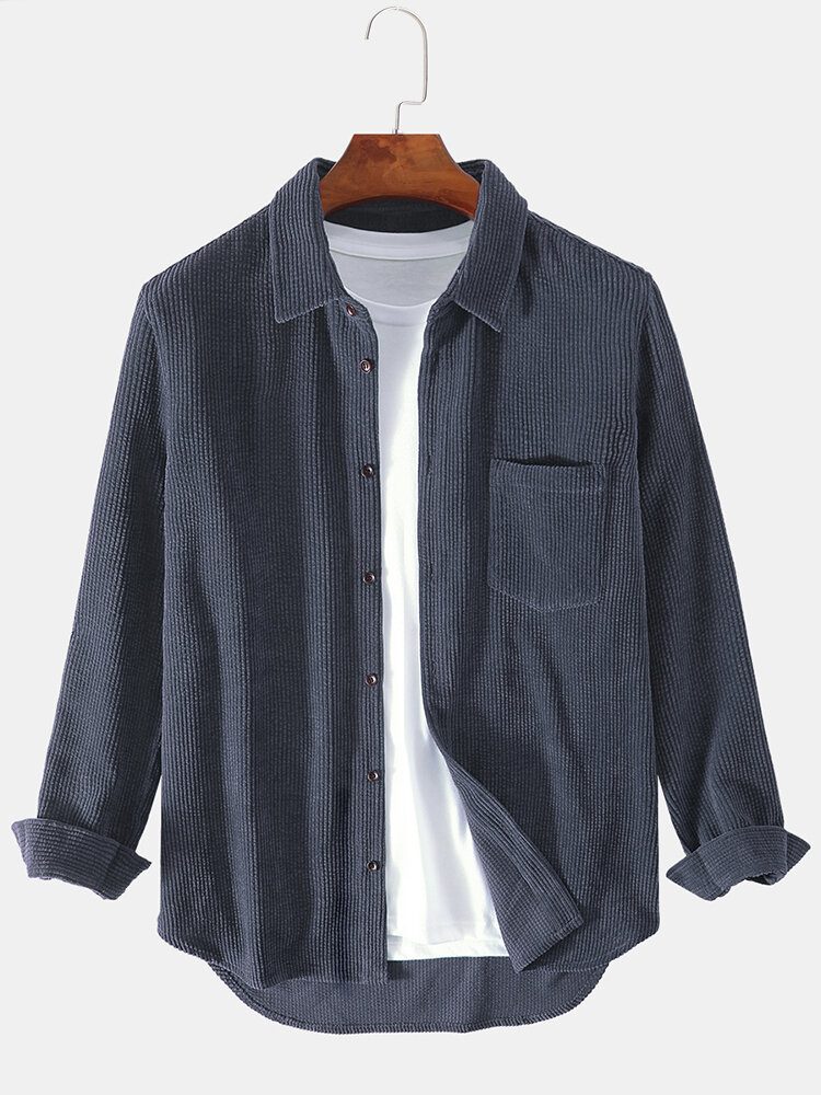 
	Mens Plain Style Corduroy Solid Color Casual Long Sleeve Shirts