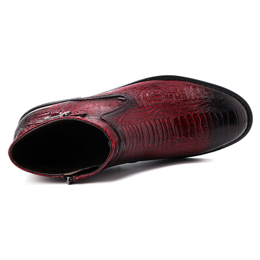 
	Men Cow Leather Non Slip Metal Buckle Crocodile Pattern Casual Boots