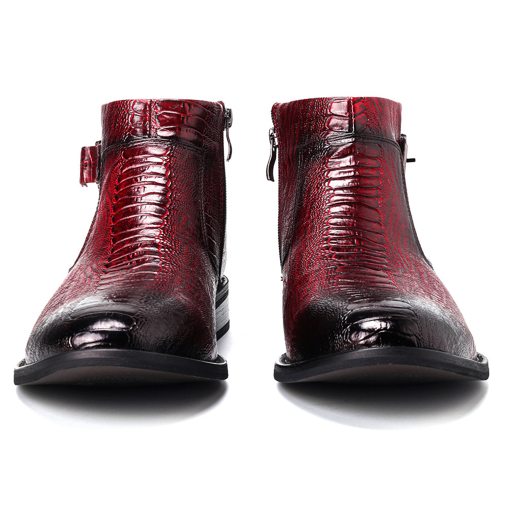 
	Men Cow Leather Non Slip Metal Buckle Crocodile Pattern Casual Boots