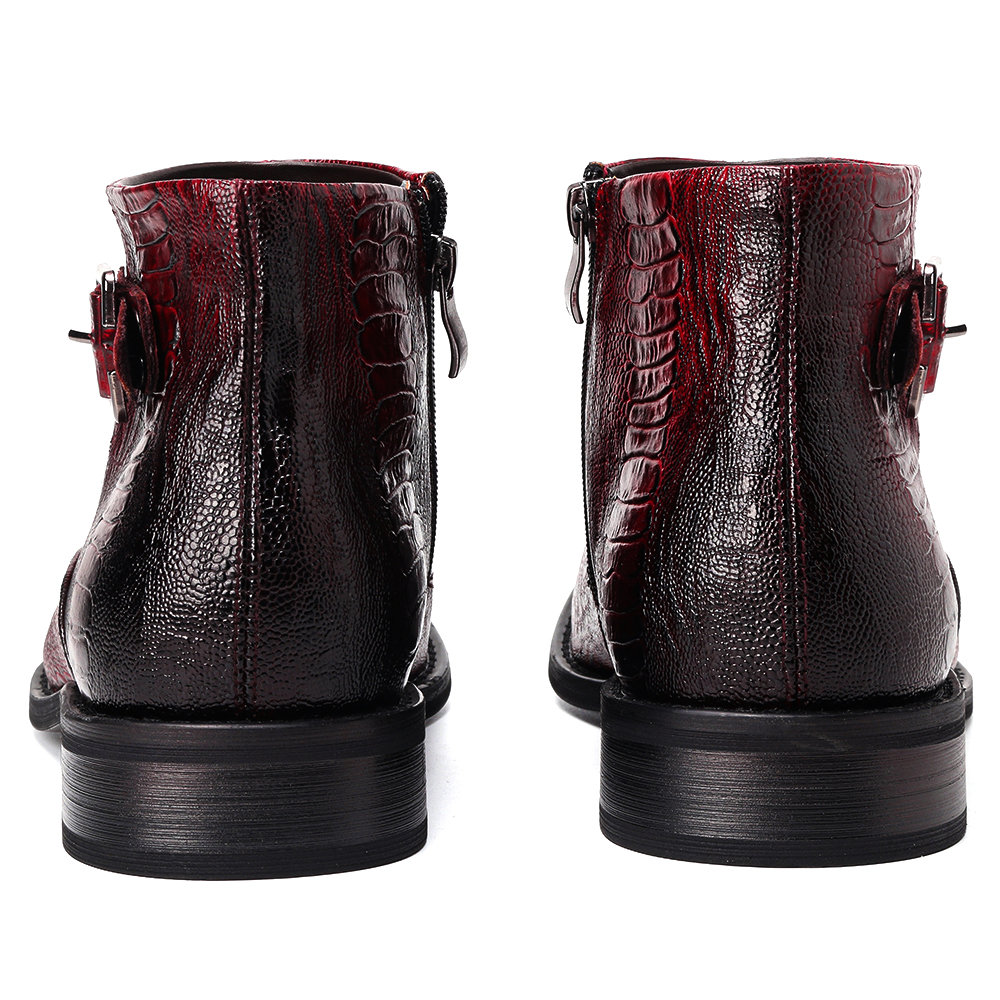 
	Men Cow Leather Non Slip Metal Buckle Crocodile Pattern Casual Boots